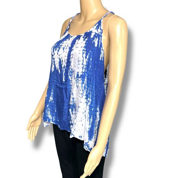 Earthbound Trading Co Womens Tank Top Tie Dye Split Open Back Loose Fit Blue Sm - Picture 7 of 10